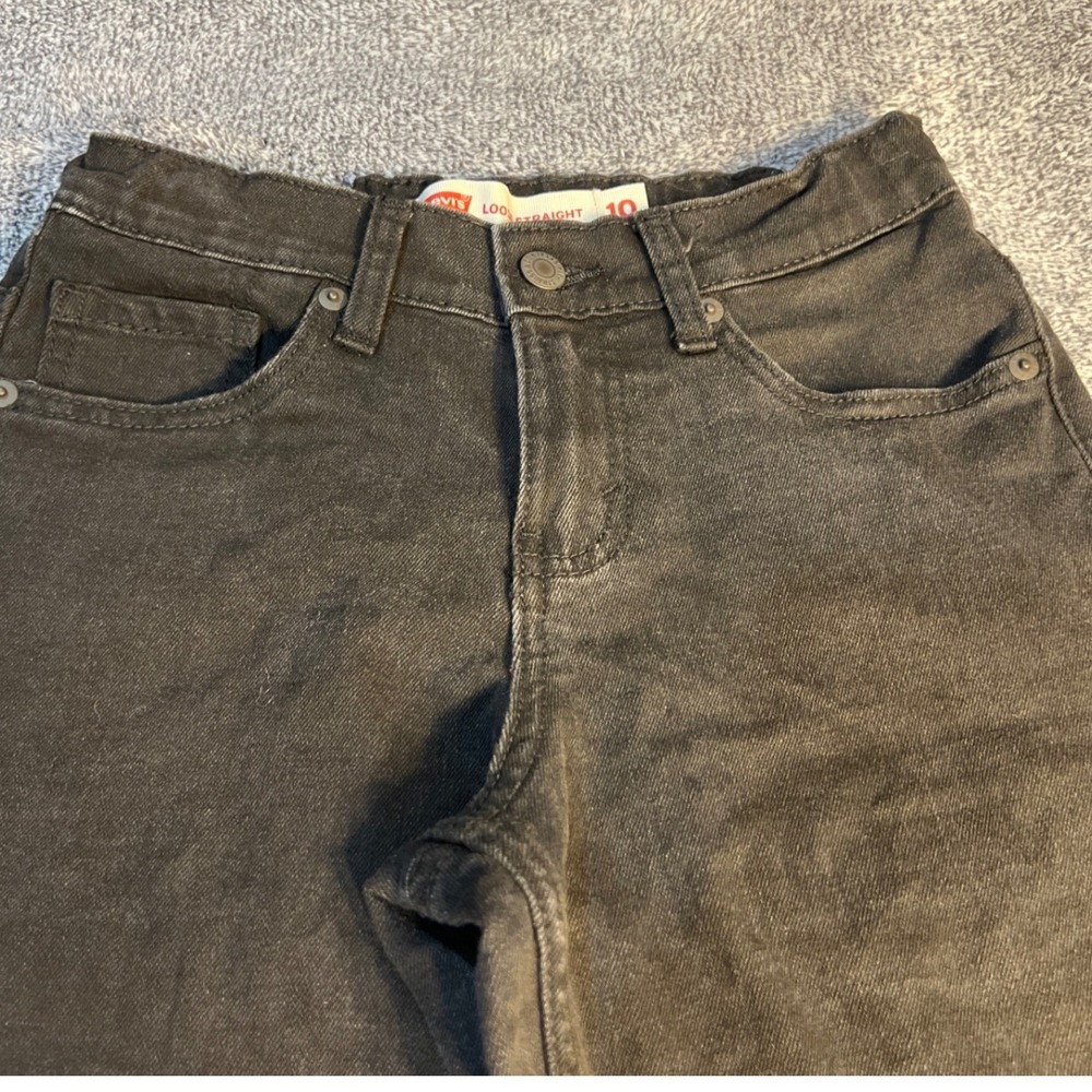 Levis Boys Loose Straight Jeans Charcoal Black Denim Size 10 Adjustable Waist